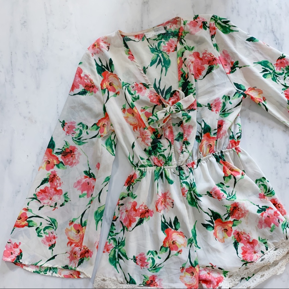 White Floral Long Sleeve Romper - Picture 12 of 12